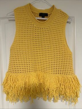 Zara Yellow Crocheted Fringe Sleeveless Top